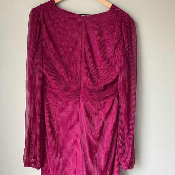 Loretta Plisse Metallic Balloon Sleeve Maxi Dress - Berry / XL - Picture 6 of 11